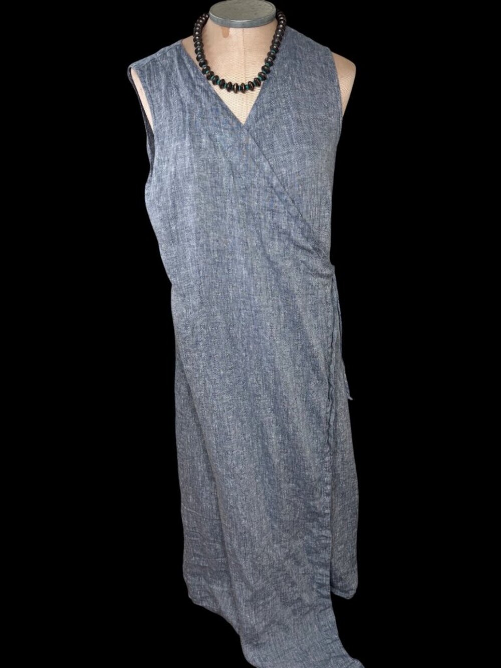 Bryn Walker Linen Wrap Maxi Dress M Sleeveless Blue Coastal Cottage  Resort USA
